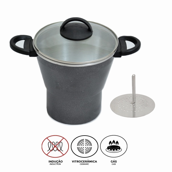 Cuscuzeira de Alumínio Craqueado Tampa de Vidro DuSertão