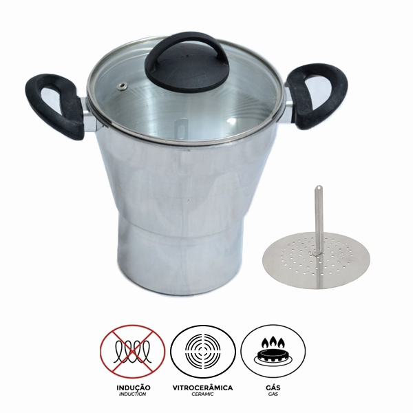 Cuscuzeira de Alumínio Premium Tampa de Vidro Polida DuSertão